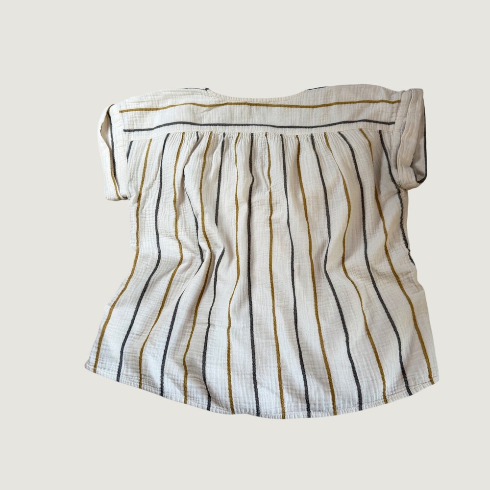 Madewell Women Striped Cotton Gauze Short Sleeve Top Cream Mustard Medium - Picture 6 of 7